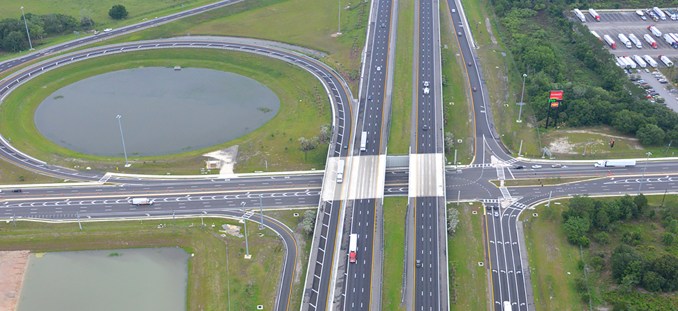 Aerial view of a multi-lane highway